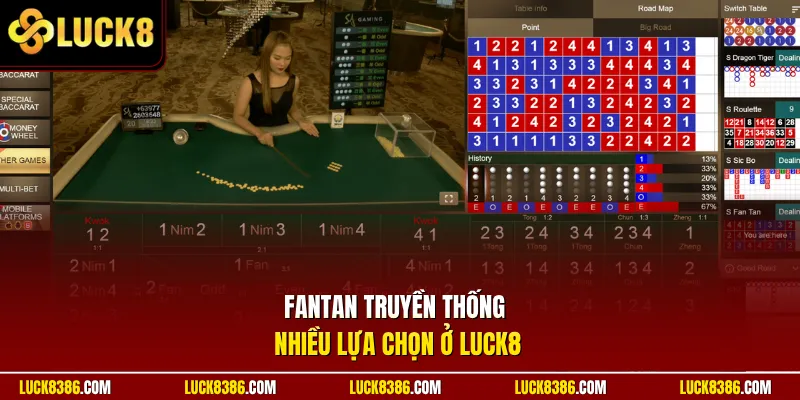 Fantan truyền thống nhiều lựa chọn ở Luck8
